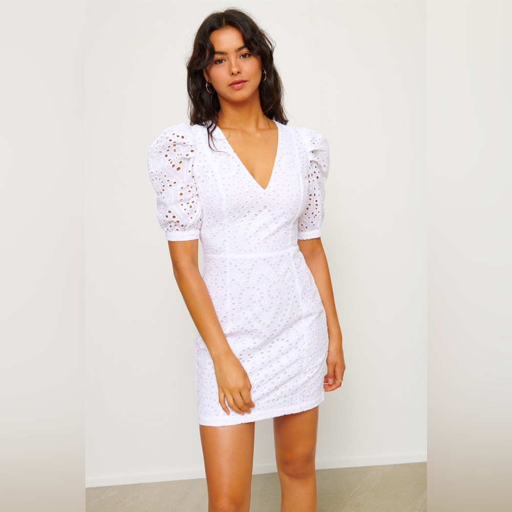 Beautiful white eyelet puff sleeve dress from Dynamite
